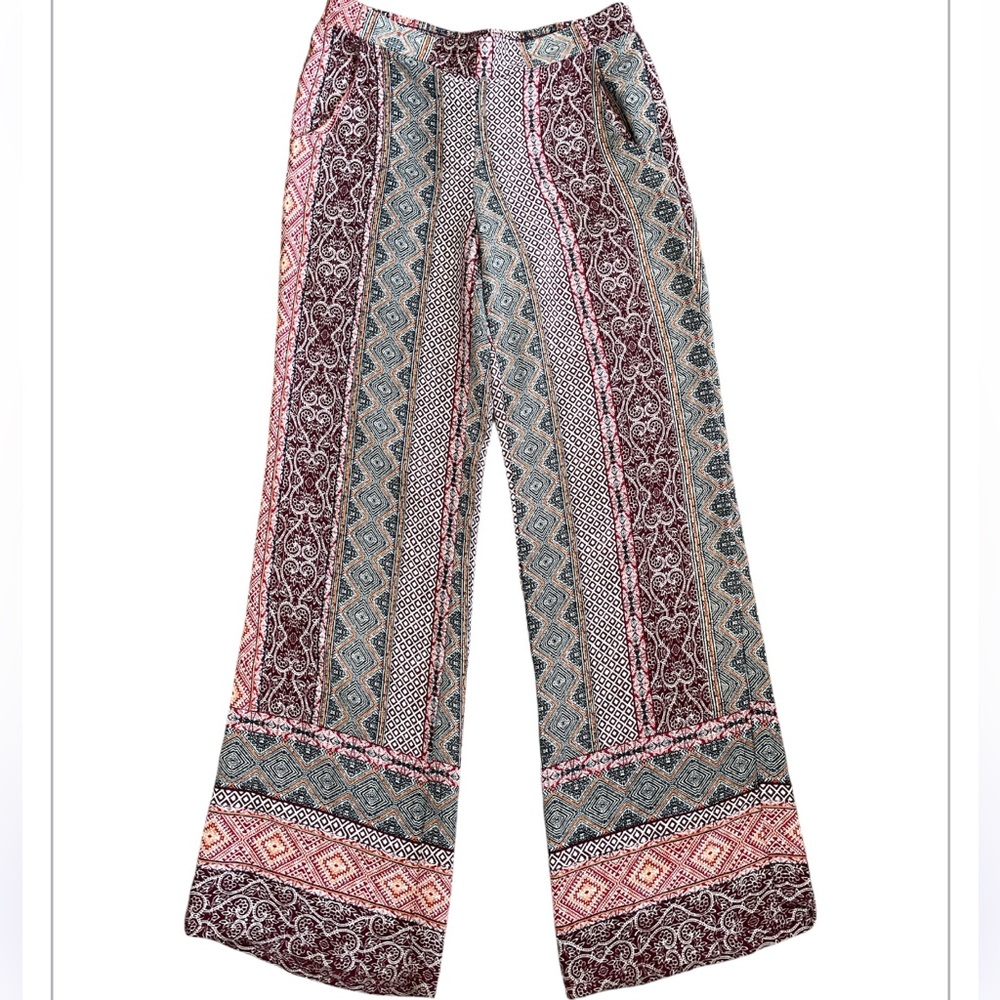 Swim cover up beach resort wear pants light weight sheer Aztec hobo design small